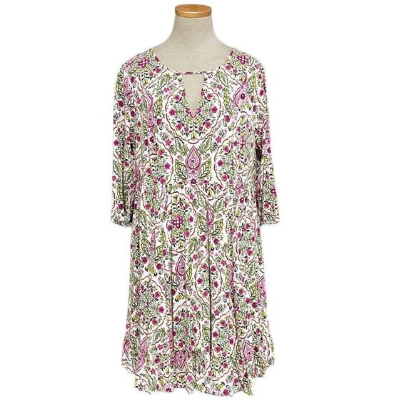 Torrid Dress Floral Keyhole Flowy White Pink Size 1X - Picture 1 of 15